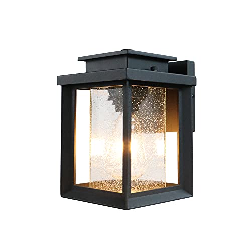Image of MONKFISH Modern Outdoor Wall Sconce Light - Waterproof Black Fixture with Bubble Glass Shade, Weather Resistant E26 Wall Light for Porch, Garden, Garage & Entryway, 1-Pack