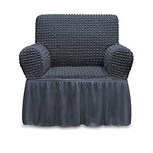 NICEEC Armchair Cover Dark Grey Armchair Slipcover 1 Piece Easy Fitted Sofa Couch Covers Universal High Stretchable Durable Furniture Protector with Skirt Country Style (1 Seater Dark Gray)