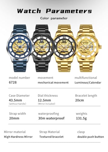 Image of OLEVS Mens Skeleton Watches Automatic Self Winding Mechanical Designer Luxury Dress Stainless Steel Waterproof Original Wrist Watches for Men