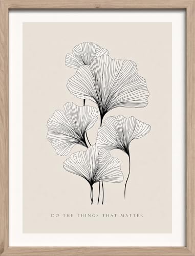 Tableau ginkgo lines pour habiller un mur blanc : cadre bois boho STYLER