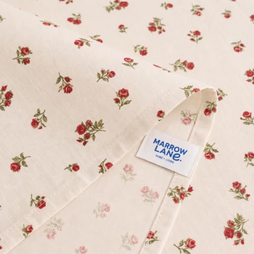 Image of Marrow Lane 300 TC Soft Air Cotton Double Bedsheet | Rose Posy | Flatsheet with 2 Pillow Covers | Ditsy Rosebud Print (228.6 x 254 cm, Ivory & Red)