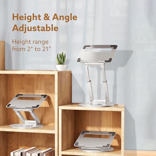 Image of AGARO Foldable Laptop Stand Holder, 360 Rotating, Premium Metal Alloy, Ergonomic, Height Adjustable with Anti-Slip Silicone Pads, Heat Vent, Made for MacBook, HP, Dell, Lenovo, Laptops Up to 17 inch