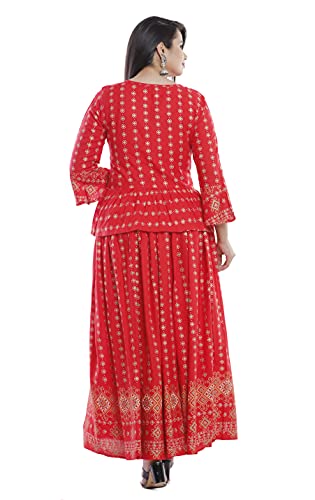Image of Women's Rayon Printed Top and Skirts Set