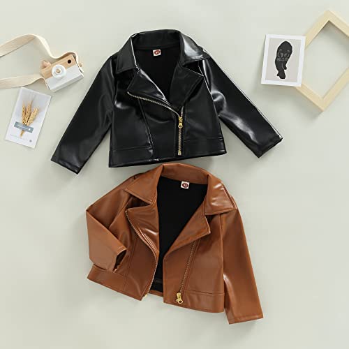 Toddler Girl Cute Long Sleeve Zip Up Bomber Leather Jacket Coat Fall Winter Outwear2