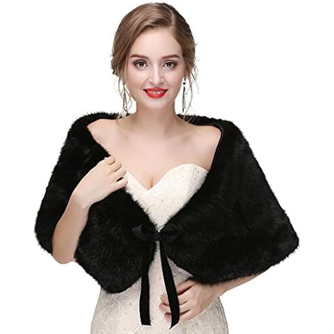 CanB Women's Faux Rabbit Fur Stole Winter Bridal Fur Wraps and Shawls Bride Wedding Fur Cape for Bridesmaids Cover