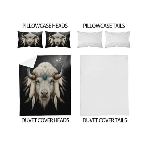 Parure de lit bison blanc microfibre 200x200cm housse de couette