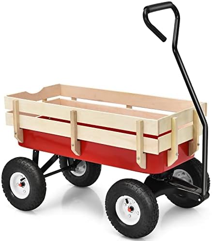 GiantexUK Garden Wagon Cart, Pull Along Cart Kids Trailer with Adjustable Handle, Outdoor Collapsible Utility Camping Trolley