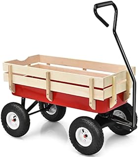GiantexUK Garden Wagon Cart, Pull Along Cart Kids Trailer with Adjustable Handle, Outdoor Collapsible Utility Camping Trolley