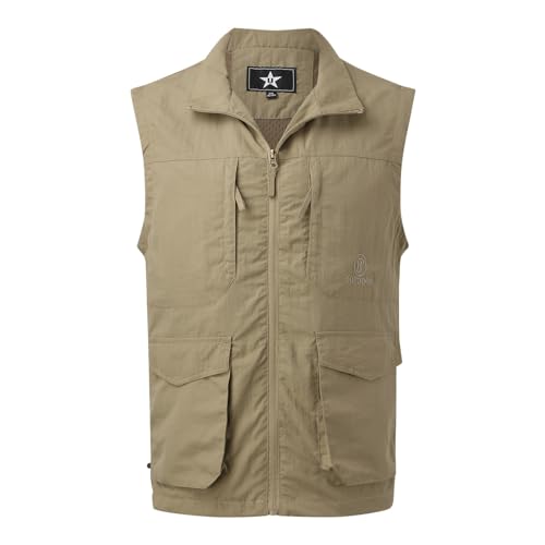 Chaleco utilitario con múltiples bolsillos para hombre con cremallera frontal y anillos en D, chaleco ligero para exteriores con trabillas para herramientas, chaqueta transpirable sin mangas para