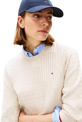 Tommy Hilfiger Damen Pullover Cable Fine Zopfstrick, Beige (Htr Oatmeal Gs Tipping), XL – Ansicht 3