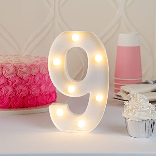 Image of Restaurantware Illumify 7.1 x 1.2 x 8.7 Inch Light Up Number 1 Durable Marquee LED Light - Number 9 Touchproof White Plastic Party Light Keyhole Slot For Parties Weddings Or Special Events