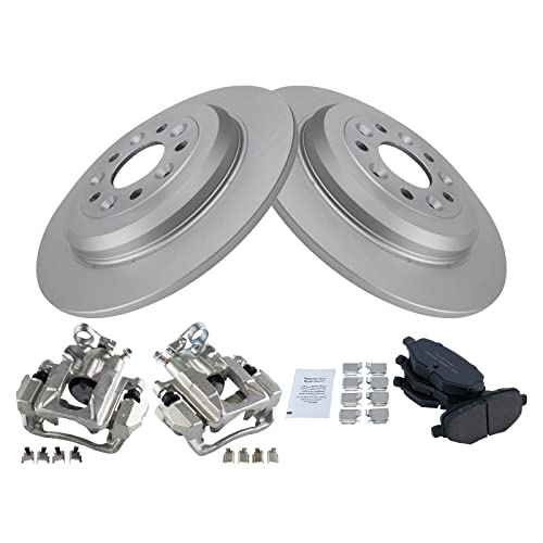Image of TRQ Rear Brake Pad and Rotor Set Ceramic Solid Rotors Calipers