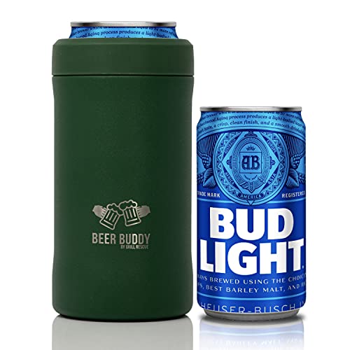 Grill Rescue​ Insulated Can Holder – Vacuum-Sealed Stainless Steel – Beer Bottle Insulator For Cold Beverages – Thermos Beer Cooler ​Suited For Any Size​ Drink - One Size Fits All (Forest Green) #TOP2