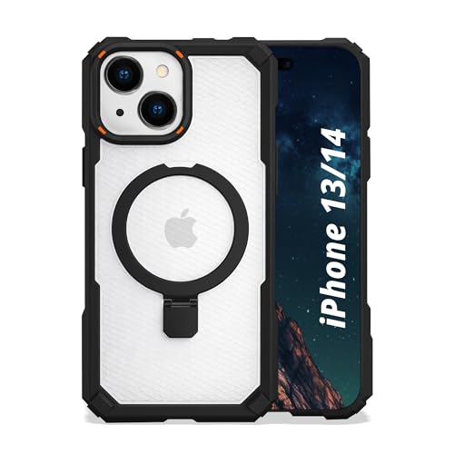 Image of AIBEX Transparent Back Cover Compatible for iPhone 13 /14| Mag-Saf Magnetic Ring Kickstand | Shockproof Dual Layer Military Grade Drop Protection Armor Case| Wireless Charging Support - Black