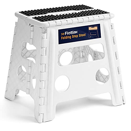 Image of Flottian 13 inch Folding Step Stool for Adults and Kids Holds Up to 300 lbs,Non-Slip Folding Stools with Handle, Compact Plastic Foldable Step Stool for Bathroom,Bedroom, Kitchen White,1PC