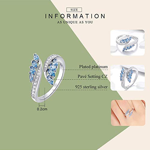 Bague ajustable femme argent S925 bleu willow shape chic