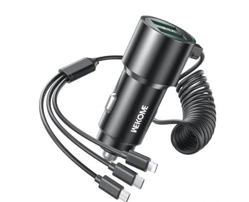 Image of WK LIFE BORN TO LIVE- 33W Car Charger Dual Ports Adapter with Stretchable Cable and 3 in 1 Fast Charging Cord for iPhone 13 /Pro Max /Pro, 12 /11, Samsung Galaxy, iPad, Camera for Most Cars (Black)