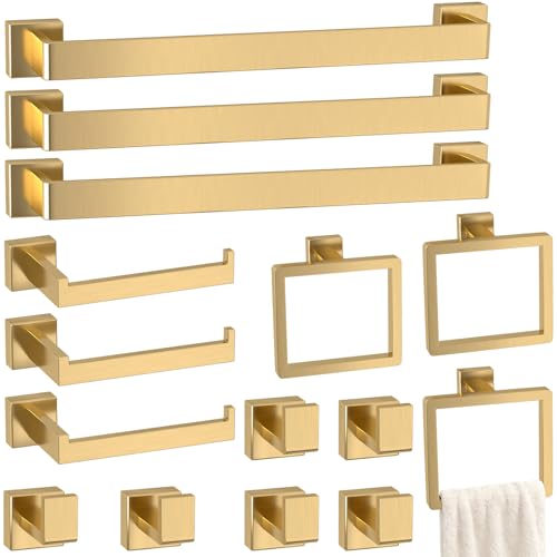 Image of 15-Pieces Gold Bathroom Accessories Set, 24 Inch Towel Bar Set