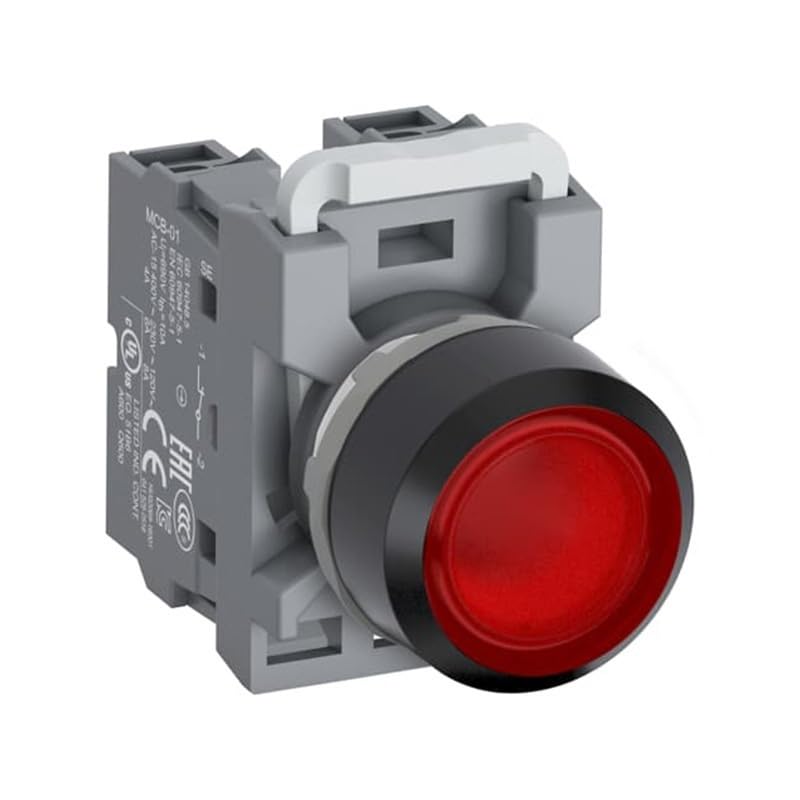 Bouton combiné lumineux MP1-41R-11 MP tête plate rouge contact 1NO+1NC