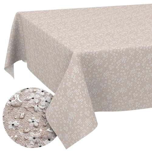 Nappe de table beige motif violons 100x140 cm lavable en coton-polyester