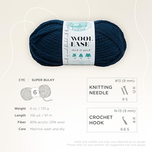 Image of Lion Brand Yarn, Wool-Ease Thick & Quick Yarn, Petrol Blue, 3 Pack | Super Bulky Wool Acrylic Blend Fiber for Soft Hats, Sweaters, Chunky Blankets, Yarn for Crochet, Knitting, Crafts, Weaving