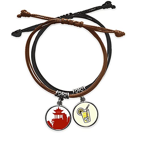 Montagne de Chine bracelet corde main en cuir et chaîne ajustable jaune