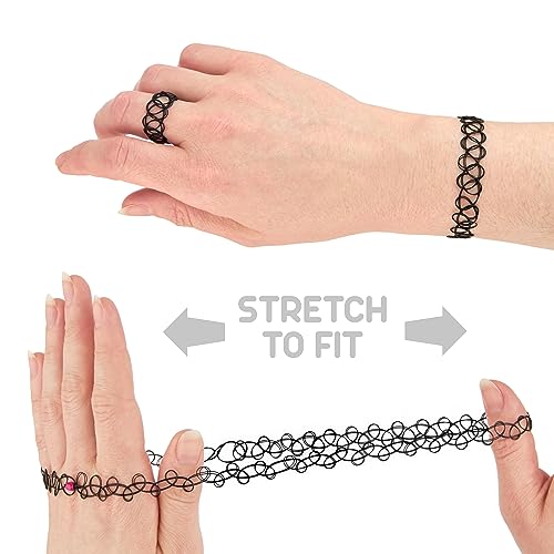 Expressions 3pc Assorted Tattoo Stretch Jewelry Collection - Black Tattoo Choker Necklace, Bracelet & Ring Set - Stretchy Tattoo Effect Jewelry Accessories For Kids And Adults - Image 4