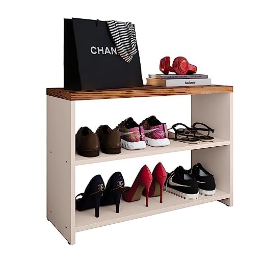 Sapateira Safira Organizadora Calçados Decoração Quarto Hall Entrada Banquinho - Off White/Freijó - RPM Móveis