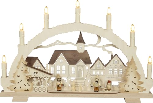 Saico Premium Line - Arco de luces con figuras y detalles de colores, 7 luces LED de alta calidad, luz blanca cálida, velas visibles, fabricado en Alemania