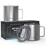 CHILLOUT LIFE Stainless Steel Vacuum Insulated Coffee Mug 16 oz (Set of 2) with Handle and Lid, Large Thermal Camping Coffee Mugs with Sliding Lid for Men & Women, Keeps Your Beverages Hot & Cold