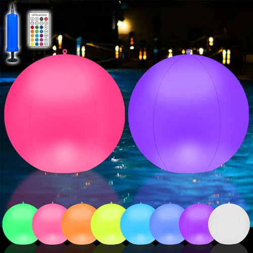 AVCXEC Boule Lampe Flottante Piscine Solaire, 2 Pièces 34cm Boule Lumineuse Piscine Flottante...