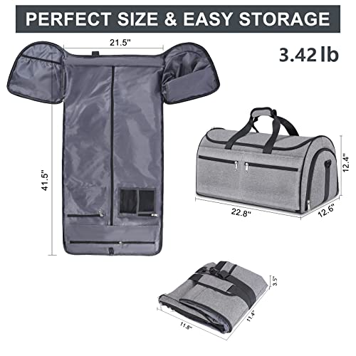Carry on Garment Bag for Travel Business Trips, Bukere Convertible Travel Duffel Bag with Shoe Compartment, Detachable Shoulder Strap, 2 in 1 Weekender Suit Bag for Men Women