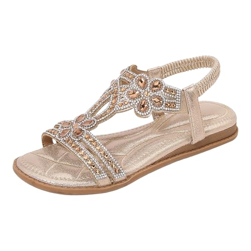 Genérico Sandalias Verano Mujer Planas Estilo Bohemia Zapatos de Dedo Casuales Playa Moda Sandalia Romanas de Damas Con Correa Elástica Zapatos Casuales De Tacón Bajo