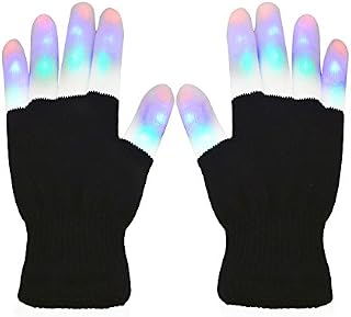 Vicloon LED Flashing Rave Gloves Finger Light Gloves with Multi Modes, Colorful Light Up Warm Gloves for Zoom Themed Night Party Festivals Halloween Christmas