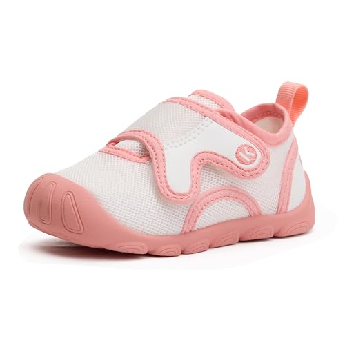 Toddler Wide Toe Box Shoes Baby Girls Boys First Walker Shoes Kids Breathable Non-Slip Lightweight Tennis Indoor Sneakers 5.5 Toddler Pink White