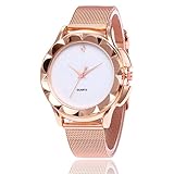  Weibliche Uhr Mode Strass Funkelnde Sterne verstellbare Stahl Mesh Gürtelschnalle Damenuhr Student Quarzuhr (weiß und Rose-golden)