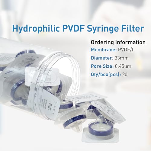 Image of Sterilized Syringe Filter PVDF 20 Pack, 0.45 um Pore Size, 33 mm Membrane Diameter, Hydrophilic Filtration Sterile Packed Individually