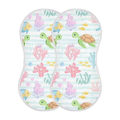 xigua Cute Underwater Animals Muslin Baby Burp Cloths Set of 4, Super Soft & Absorbent Burping Rags, Cotton Burp Clothes Shower Gift for Newborn, Baby Girls and Boys2