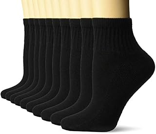 Amazon Essentials Women's 10-Pack Cotton Lightly Cushioned Ankle Socks, Black, Shoe Size: 6-9