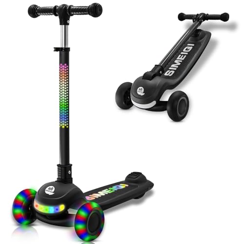 Patinete de 3 ruedas para niños con luces LED, manillar y cubierta, patinete plegable de 3 ruedas para niños y niñas de 3 a 12 años, inclinarse para dirigir, ruedas extra anchas, patinete para niños