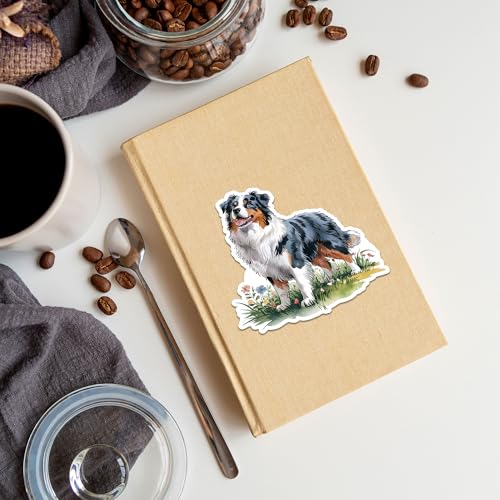 Image of Australian Shepherd Dog Sticker 8 Pcs (Large Size) Vinyl Stickers Laptop Waterproof Decal for Car Bumper Water Bottle Window Funny Party Birthday Decorations - Size 4 Inches