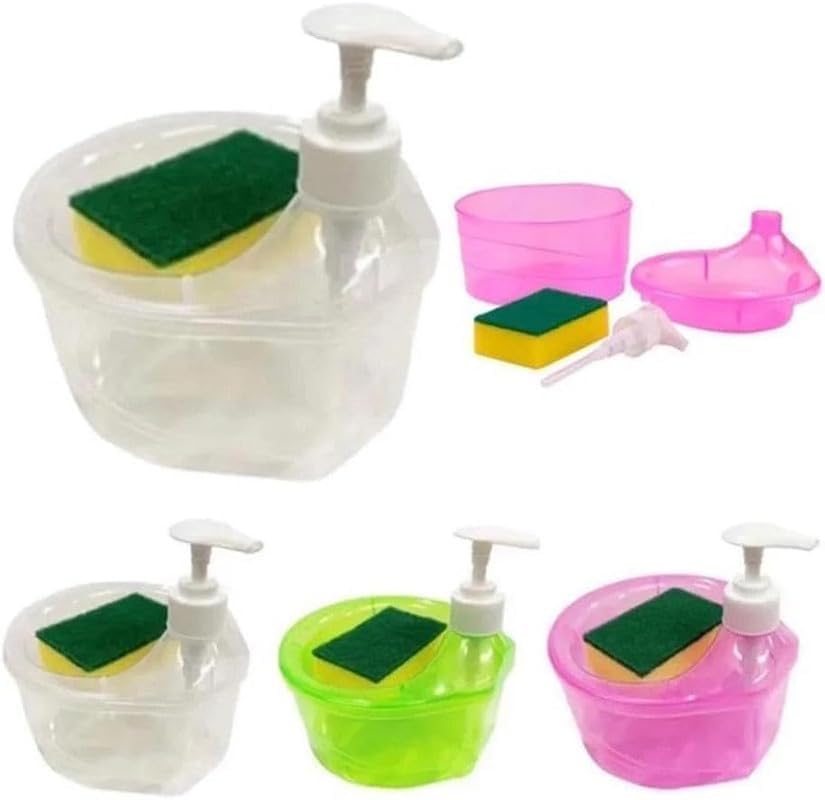 Image of MARKWELL Double Layer Soap Dispenser for Bathroom Accessories Dishwasher Liquid Holder Liquid Dispenser Pump with Sponge Holder Kitchen Sink Accessories Items(Multi Colour)