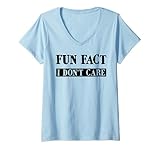 Womens Fun Fact, I Don't Care Adult Funny Sarcasm Humor V-Neck T-Shirt