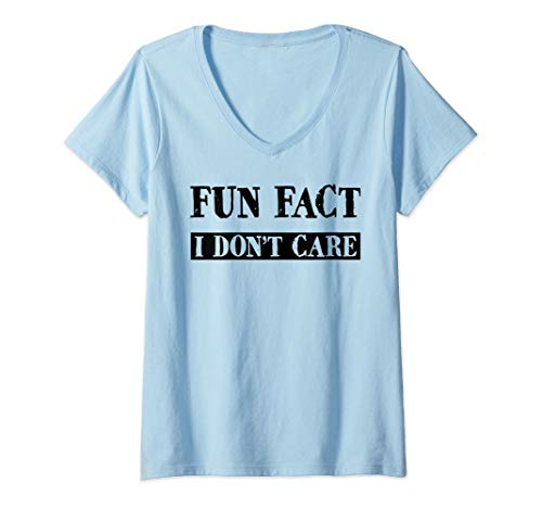 Womens Fun Fact, I Don't Care Adult Funny Sarcasm Humor V-Neck T-Shirt
