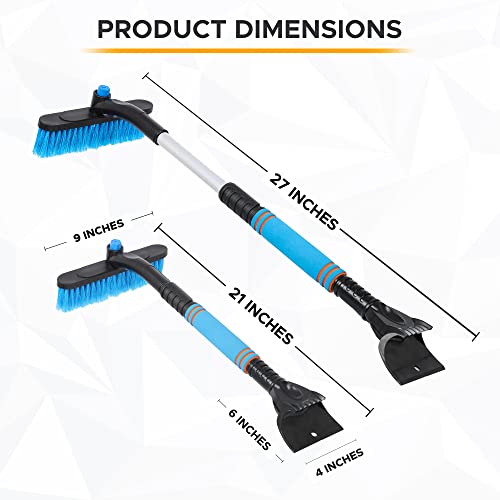 Econour 27" Extendable Snow Brush And Ice Scraper For Car Windshield | 2-In-1 Telescoping 360° Snow Brush With Pivoting Head | Window Ice Scraper For Snow Removal | Winter Car Accessories For Truck #TOP6