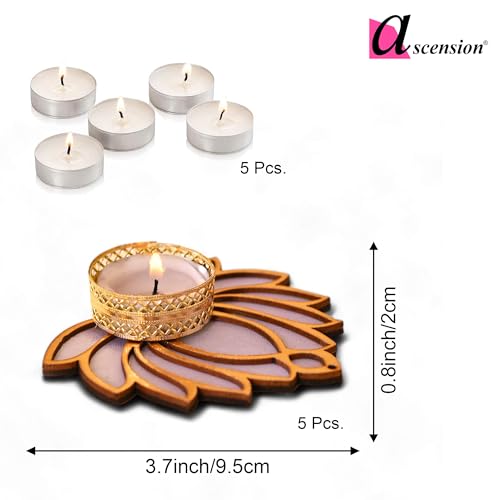Image of Ascension Handmade Lotus Decorative Tealight Candle Holder Stand Set of 5 - Lotus Reusable Diya for Diwali Floor Rangoli Decoration Items, Home Decor, Diyas Indoor Outdoor Office Gifting,