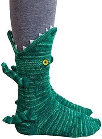 Quibop Handmade Knit Crocodile Socks Christmas Stocking Eat Your Feet Funny Socks Winter Warm Thick Knit Wool Floor Socks (Crocodile)