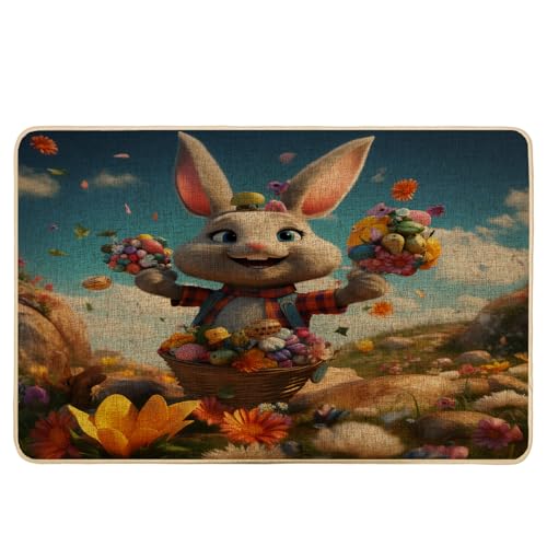 Zerbino pasquale coniglietto primaverile divertente erba di pietra carino cartone animato scenico floreale verde e marrone gomma assorbente antiscivolo impermeabile porta d'ingresso interno esterno