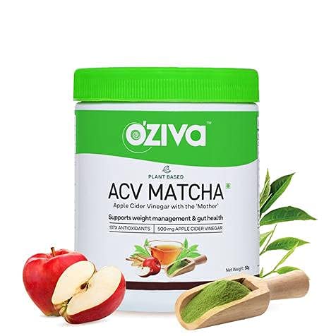 24 Karat OZiva Plant Based ACV Matcha (Apple Cider Vinegar with Mother and Matcha Tea) for Weight Loss, Metabolism & Gut Health