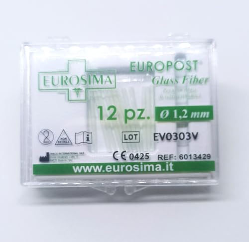 Europost goupilles en fibre de verre pour renforts d'obturation, reconstruction de la souche, plus esthétique et résistance, lot de 12 pièces (Ø 1,2 mm)